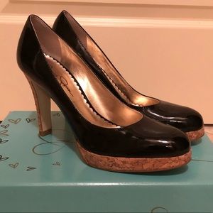 Jessica Simpson patent leather cork heel pumps